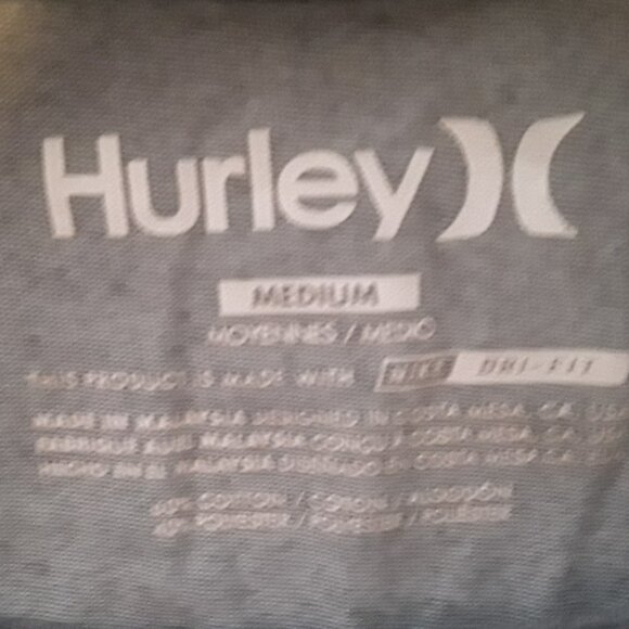 Mens Hurley Medium Gray w/ Turquoise Logo, Made With Nike Dri-Fit Crew T-Shirt - Picture 4 of 5